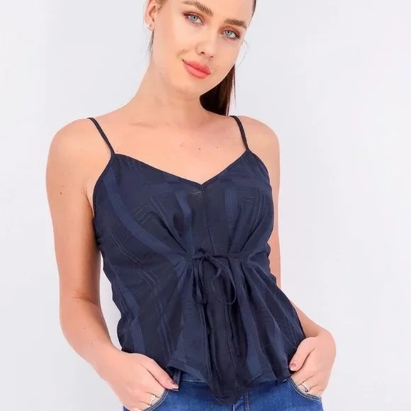 NWT RACHEL ROY Jasmin True Navy Plaid Tie Camisole Top Size XS - Picture 1 of 6
